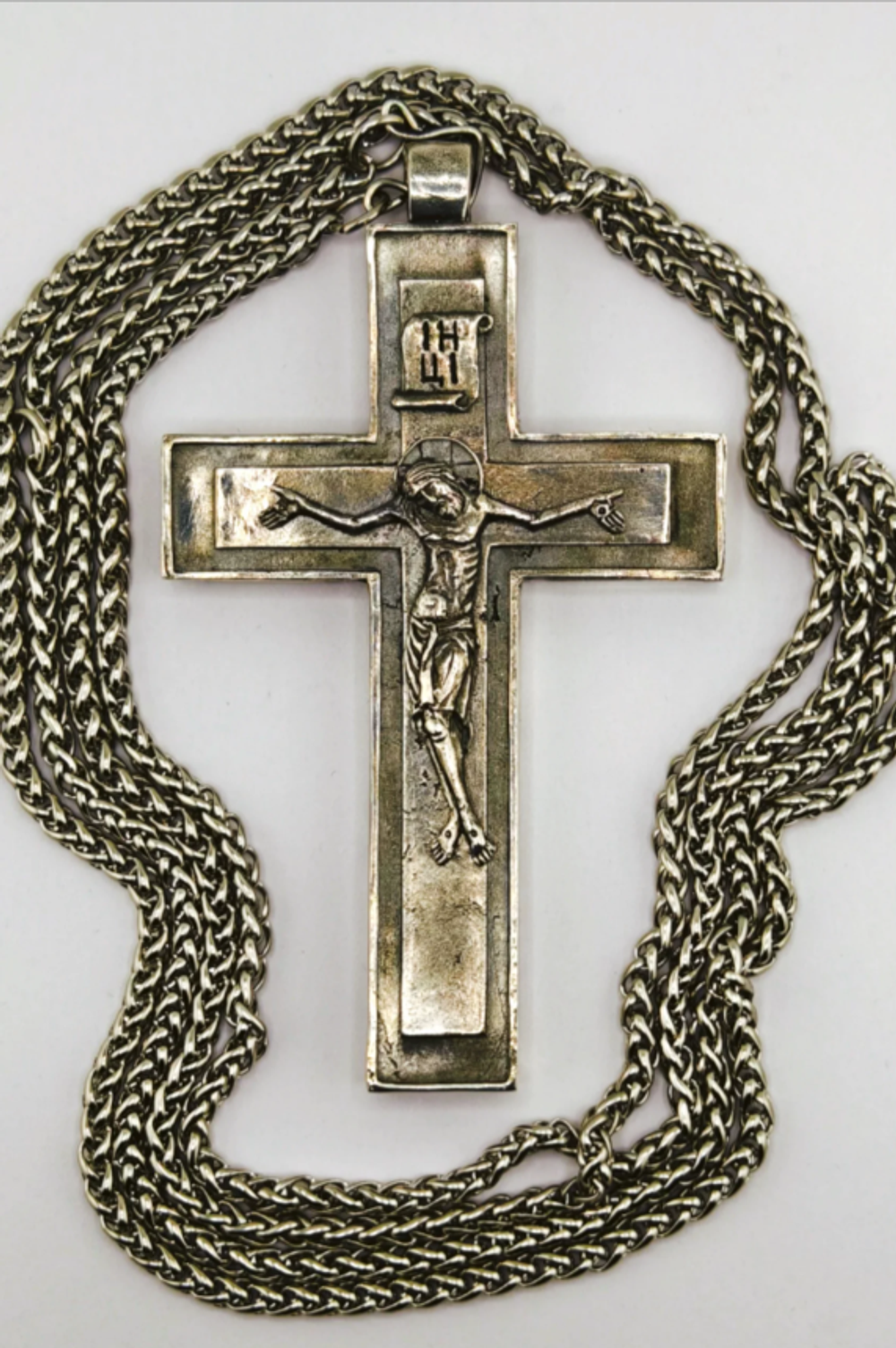 Крест иерейский “Павловский” с распятием XIII век (серебрение)