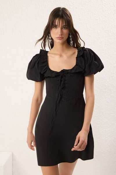 Черное короткое вечернее платье из поплина А-силуэта, вечернее платье для выпускного вечера, TPRSS25EL00210