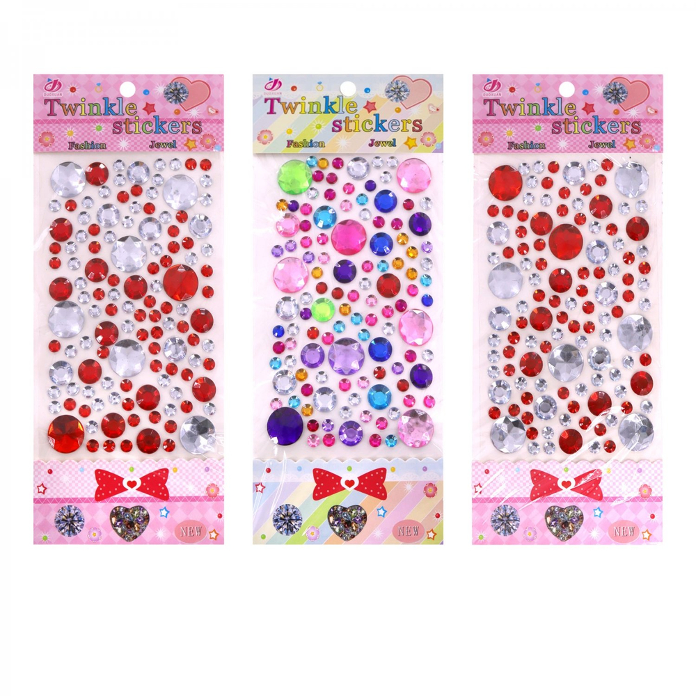 Наклейки-стразы Alingar, акриловые, "Сиящие круги", микс - крупные, средние, мелкие, (красн,синие,роз), пакет с европодвесом