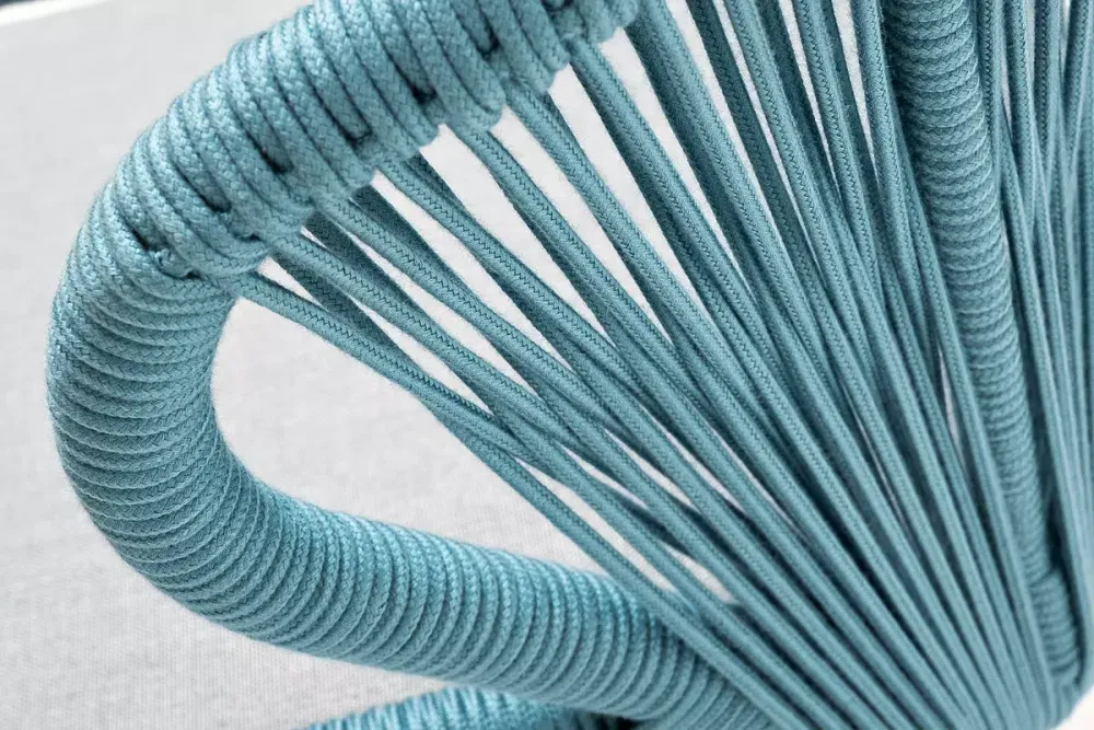 "Милан" стул плетеный из роупа, каркас алюминий светло-серый (RAL7035) муар, роуп бирюзовый круглый, ткань светло-серая