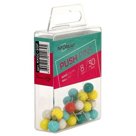 Кнопки силовые для пробковых досок Шарики, 30 шт, inFormat, цветные, пласт. упак.