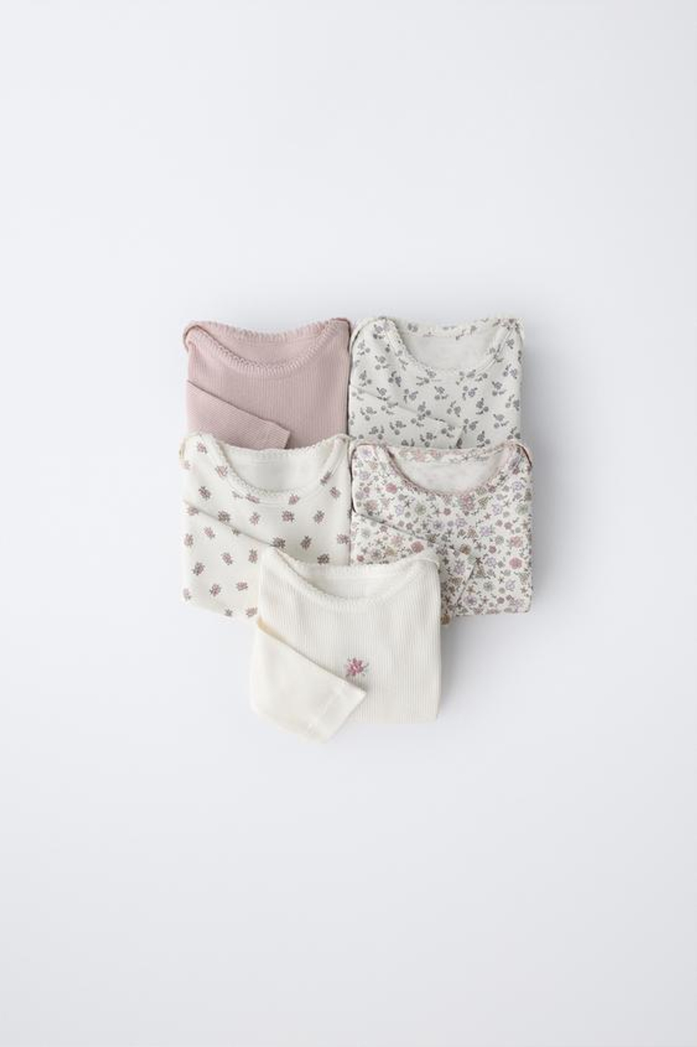 ZARA НАБОР ИЗ ПЯТИ БОДИ С ЦВЕТОЧНЫМ ПРИНТОМ, РОЗОВЫЙ