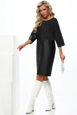 Платье-кокон со вставками из экокожи черное DStrend (Акция)