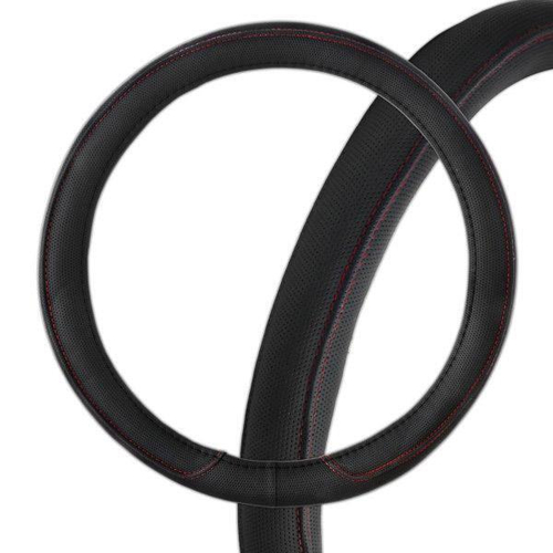 Оплетка руля L Skyway Eco экокожа перфорированная красная строчка черная