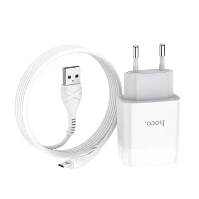 Сетевое зарядное устройство Hoco (C73A) Charger Set 2xUSB/2.4A + кабель Micro USB (белый)