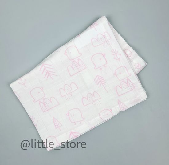 Пеленка муслиновая "Птички" на белом 120х120