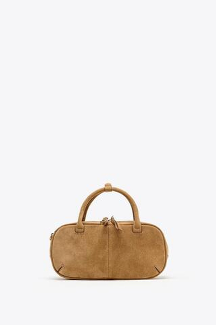 ZARA НЕБОЛЬШАЯ ЗАМШЕВАЯ СУМКА С ДВУМЯ РУЧКАМИ, ПЕСОЧНЫЙ/КОРИЧНЕВЫЙ