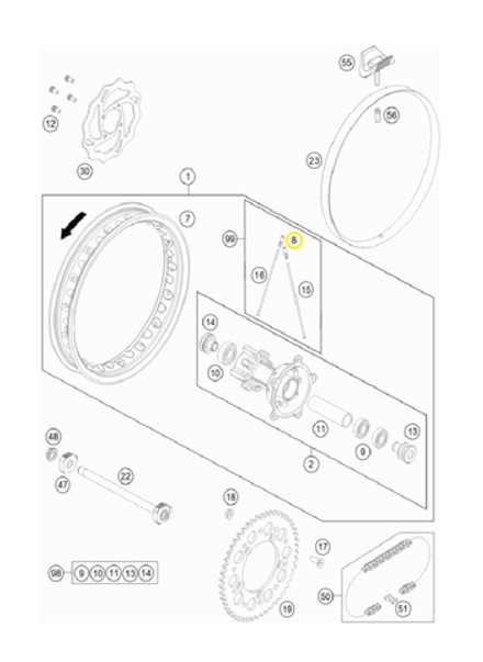 Ниппель спицы колеса KTM SX-50/65, HQV TC-50/65, GASGAS-50/65