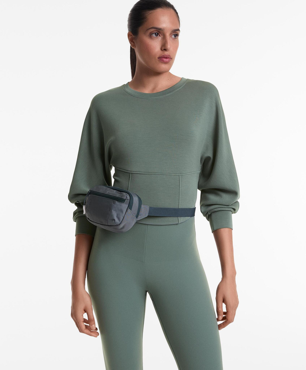 Oysho Толстовка укороченная с мягким на ощупь модалом, зеленый