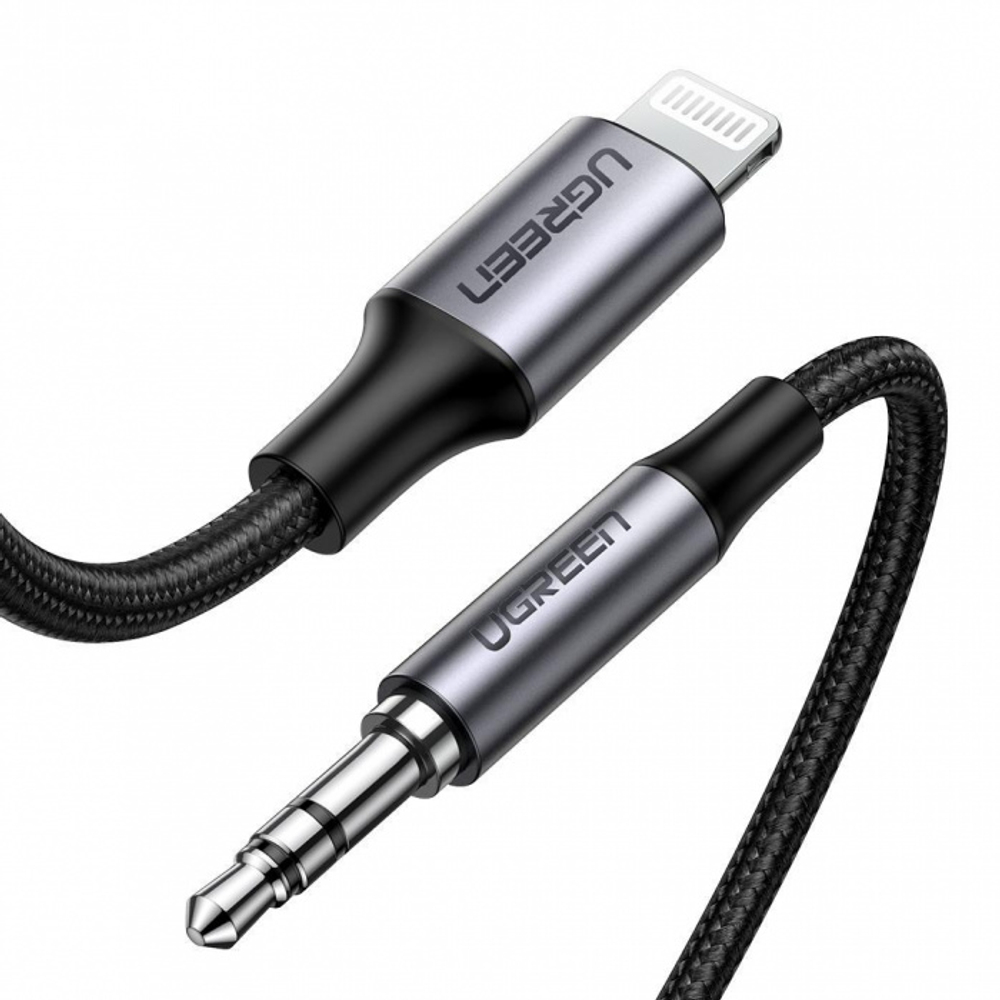 Адаптер UGREEN US315 Lightning to 3.5mm Audio Adapter Aluminium Braided, 2m, 70862