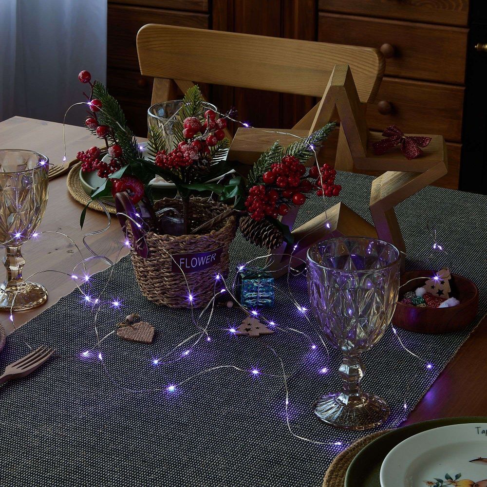 ULD-S0500-050-SCB-2AA PURPLE IP20 DEW Гирлянда светодиодная на батарейках 2AA не в-к. Роса. 5м. 50 светодиодов. Фиолетовый свет. Провод медный. TM Uniel