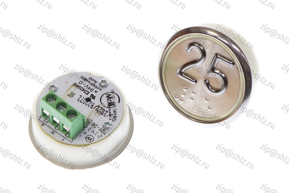 Кнопка (кнопочный модуль) BBP-R331-CMPLT-D-W &quot;25 этаж&quot;, круглая, динамическая белая подсветка, Брайль.