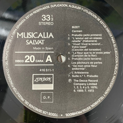 Винтажная виниловая пластинка LP Musicalia 20. Bizet Жорж Бизе (Испания 1986) Кармен, Арлезианка