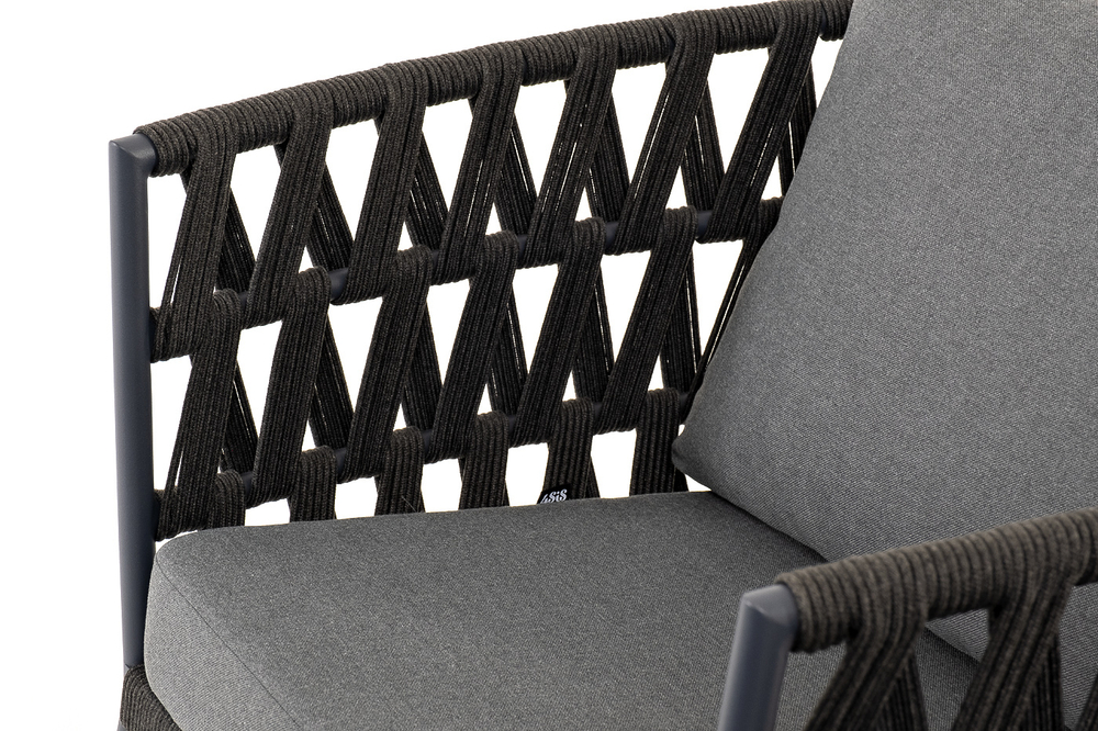 "Диего" лаунж-зона 4-местная плетеная из роупа (веревки), каркас алюминиевый темно-серый, роуп темно-серый