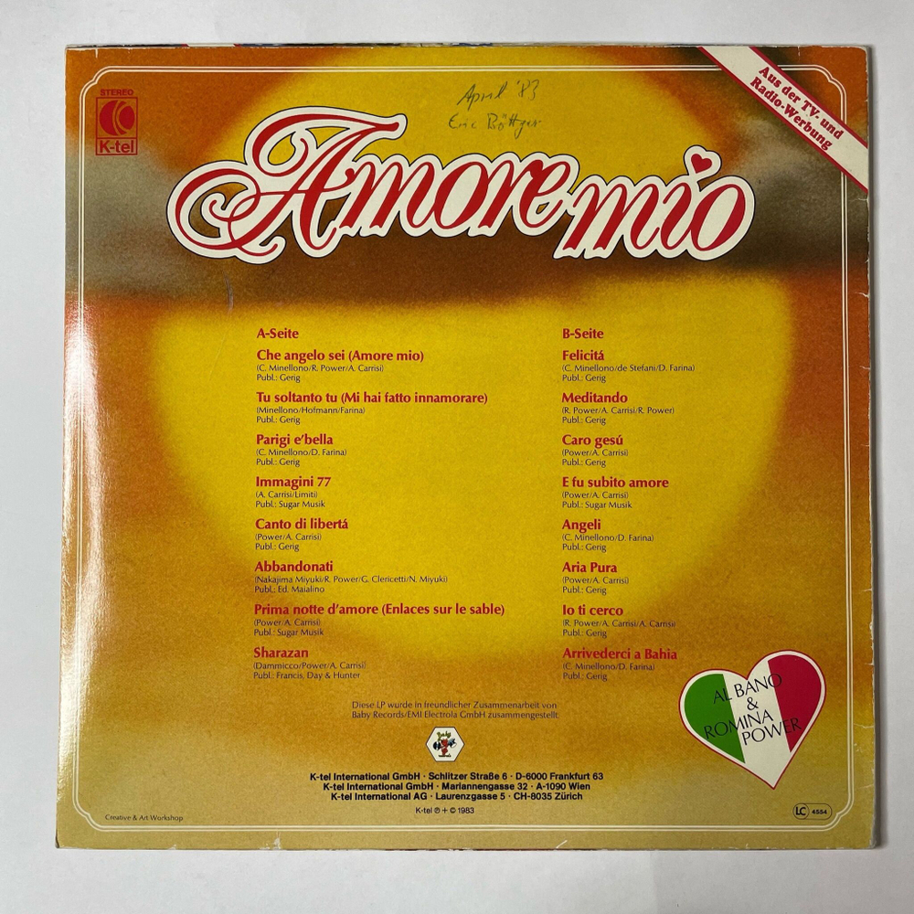 Винтажная виниловая пластинка LP Al Bano and Romina Power Amore Mio (Germany 1983)