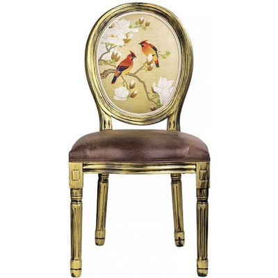 Стул "Птицы на ветке" коричневый 48x46x96см Дерево/полиуретан/кож.зам/лён