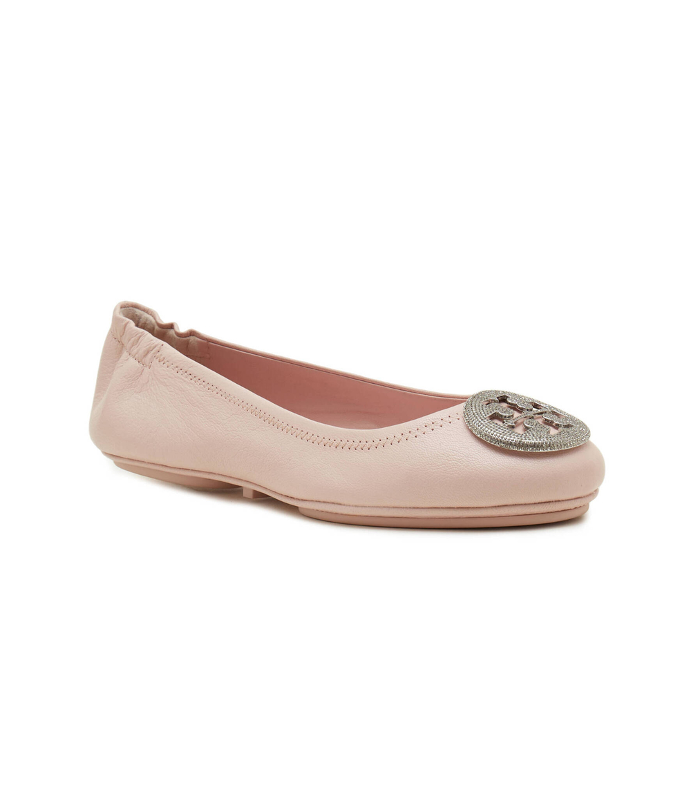 Кожаные балетки minnie travel ballet pave TORY BURCH - пудро-розовый(155637)