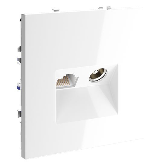 Розетка телевизионная встраиваемая VOLTUM S70 TV+RJ45 кат. 6, (белый глянцевый)