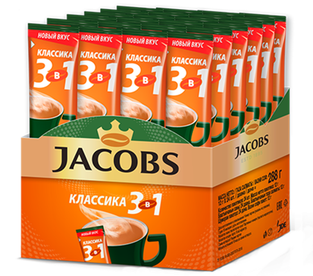 Растворимый кофе Jacobs 3 в 1 Классика, в стиках, 24 шт