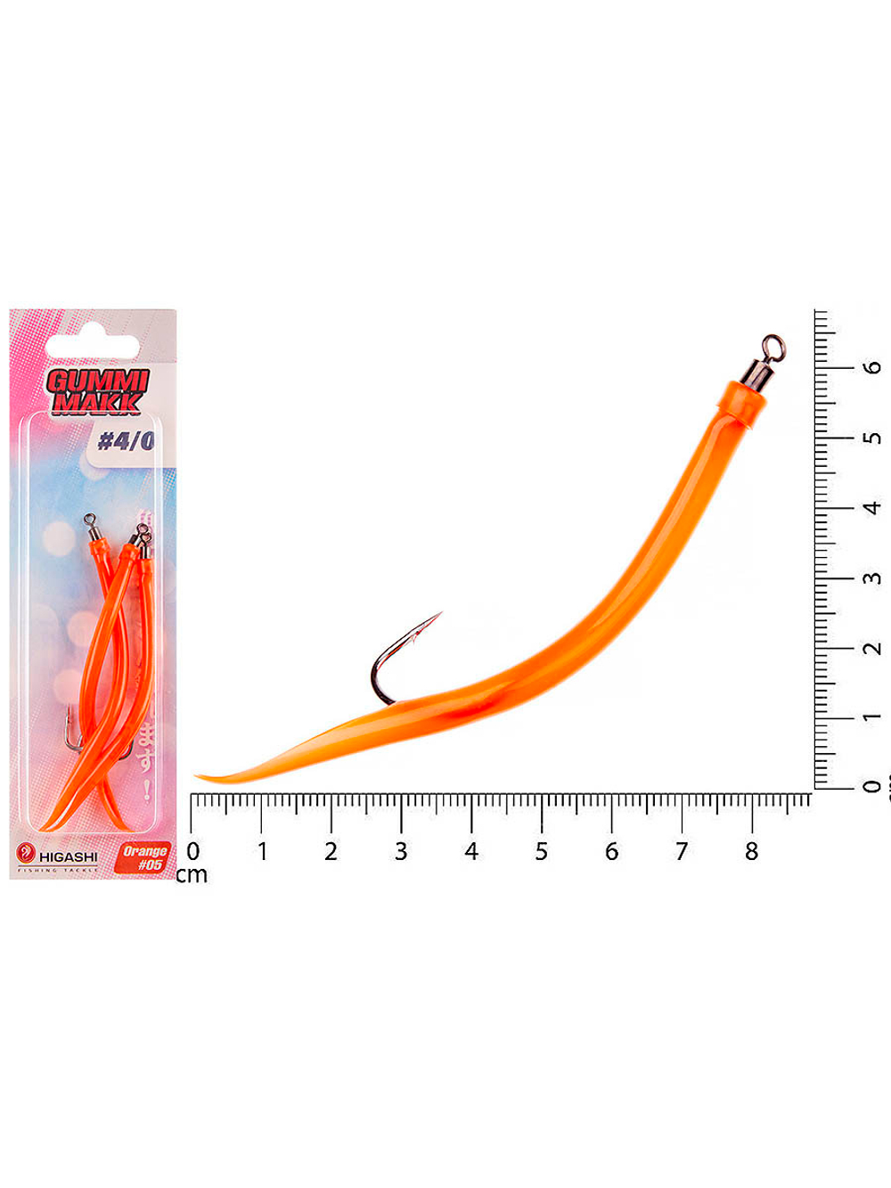 Крючок HIGASHI оснащенный кембриком Gummi Makk #4/0 (set-3pcs) #05 Orange; 3 шт
