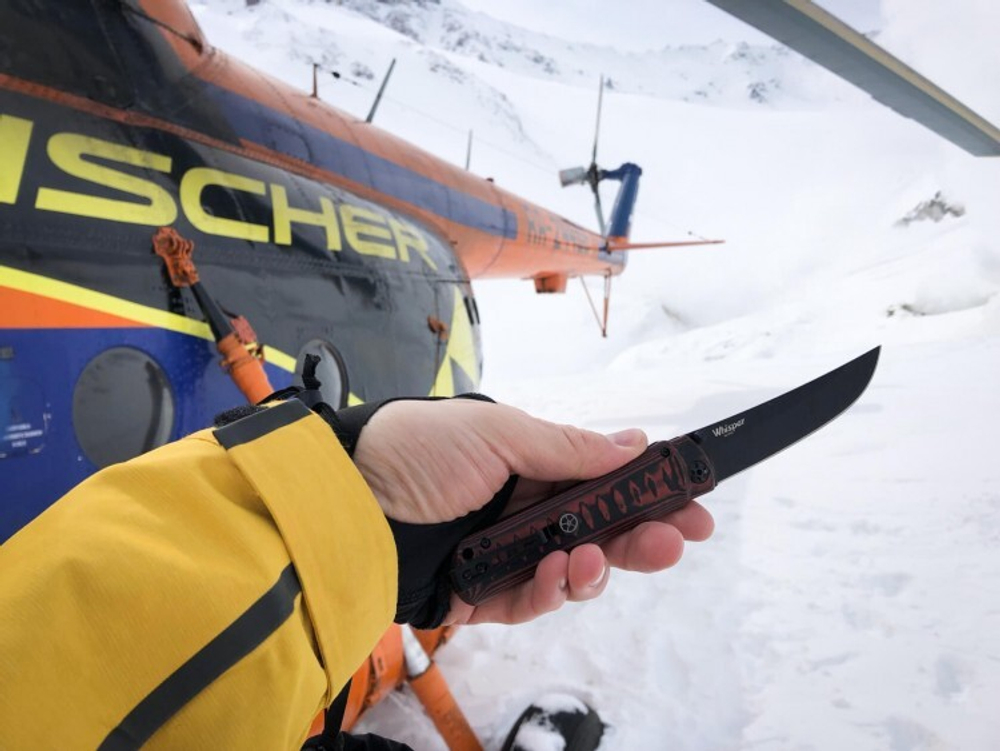 Нож складной Kizlyar Supreme WHISPER D2 (StoneWash, G10 Black-Red Handle, Caged Ballbearing)