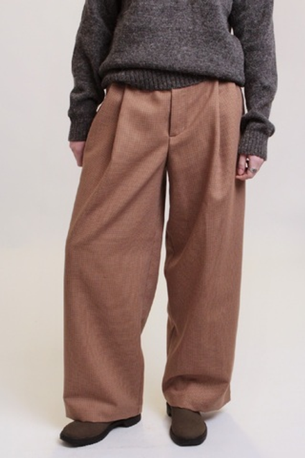 Брюки со складками из шерсти в гусиную лапку