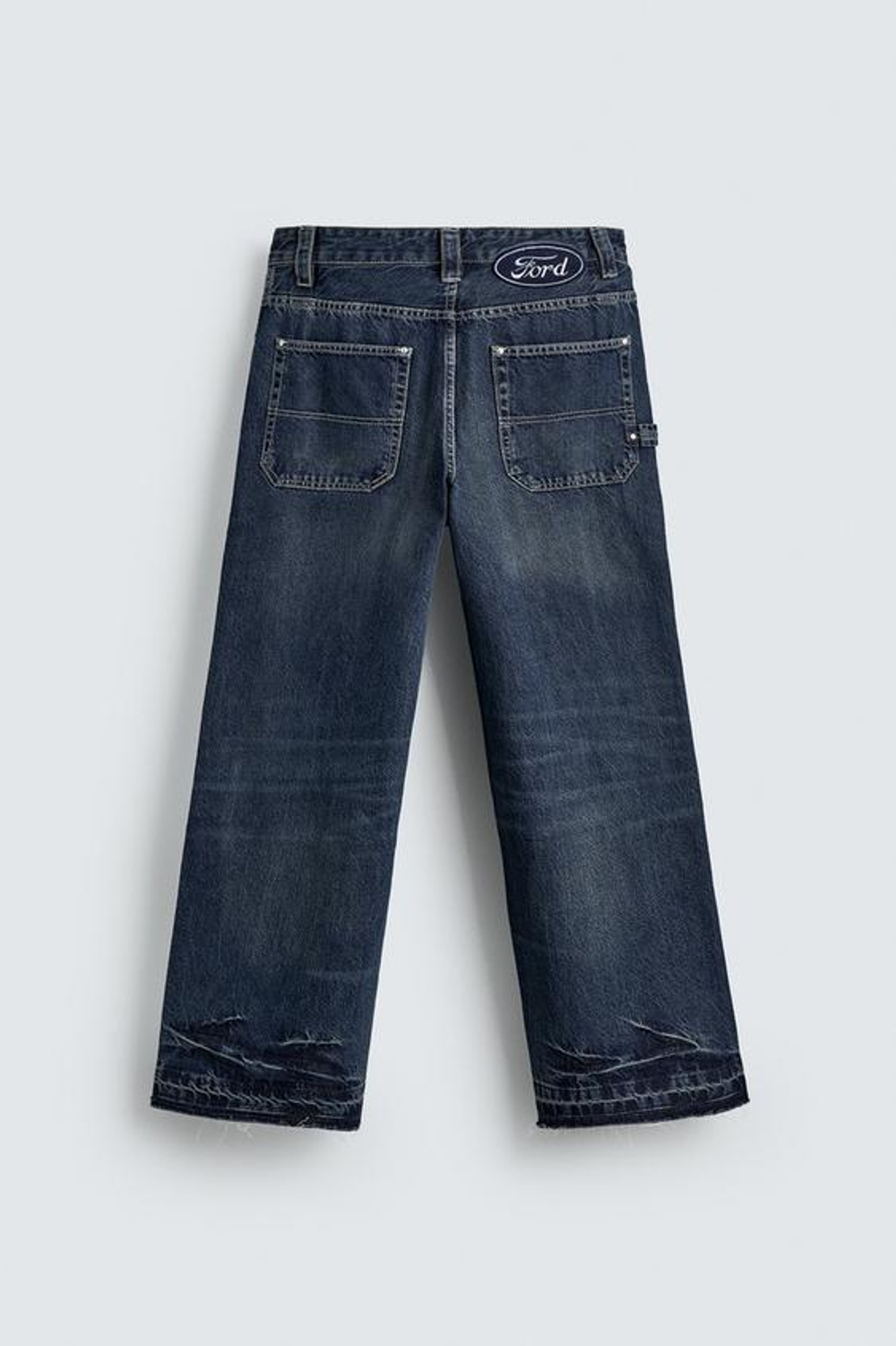 ZARA Х FORD ДЖИНСЫ RELAXED FIT С НАШИВКОЙ, СИНИЙ