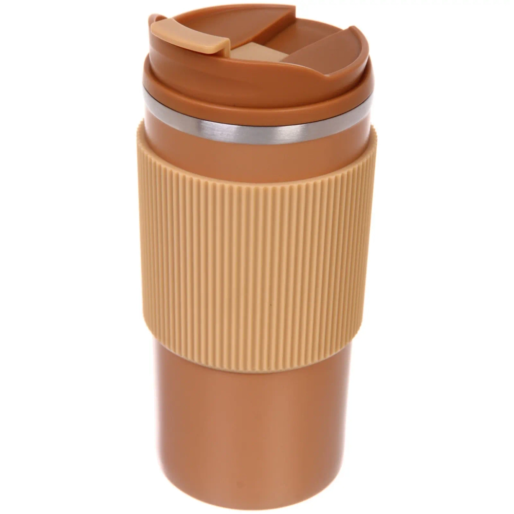 Термокружка 450мл «Стиль» с силиконовой вставкой, цвет горчичный