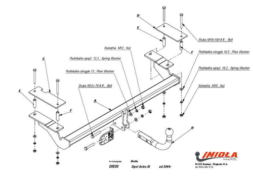 Фаркоп IMIOLA O.030 Opel Astra хетчбек 2004-2009(паспорт и сертификат в комплекте)(без электрики)