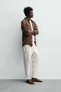 ZARA БРЮКИ-ДЖОГГЕРЫ NON IRON КОМФОРТНОЙ ПОСАДКИ, ЖЕЛТОВАТО-БЕЛЫЙ