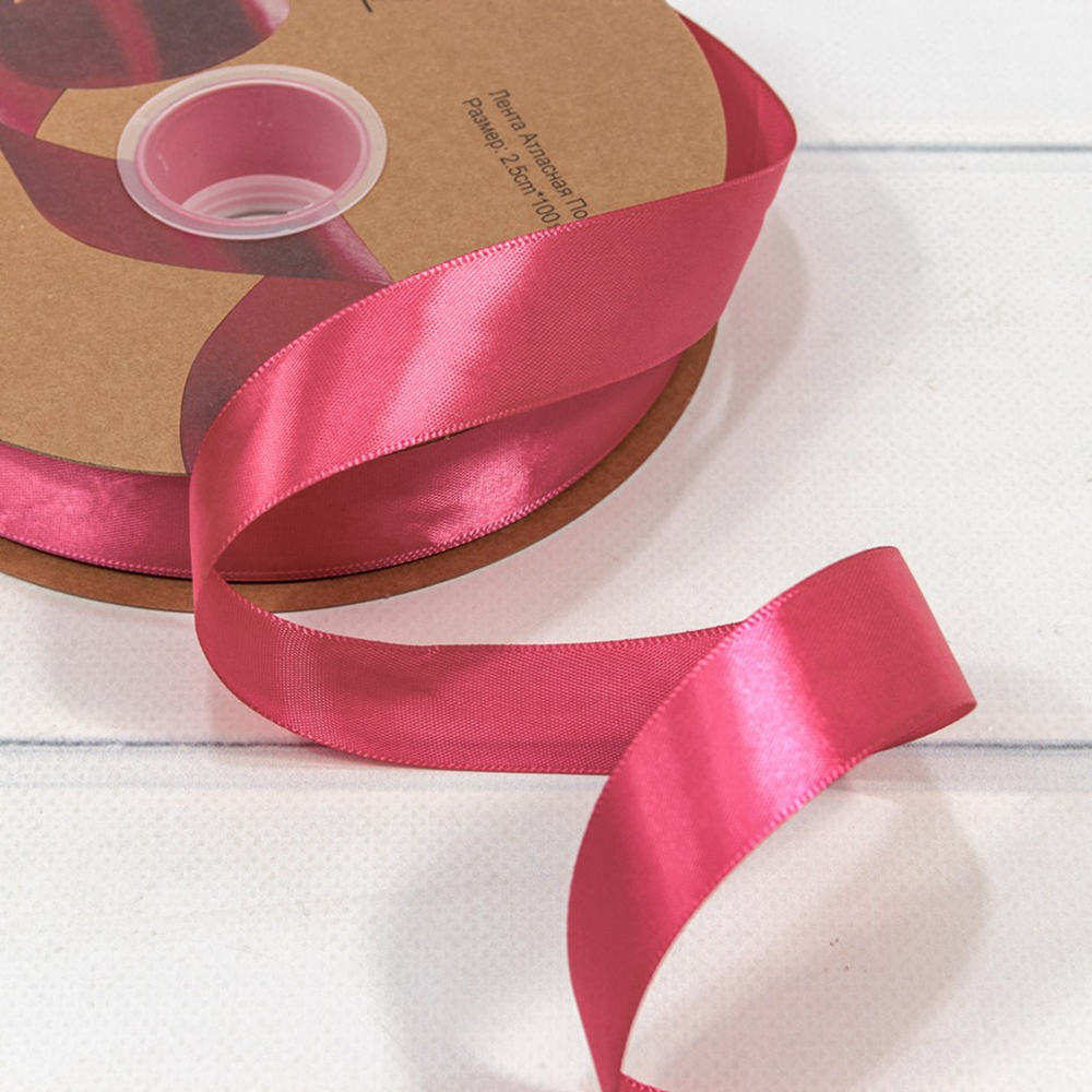 Лента Атласная 2,5см х 110м Полиэстер класс А (Вишневый)