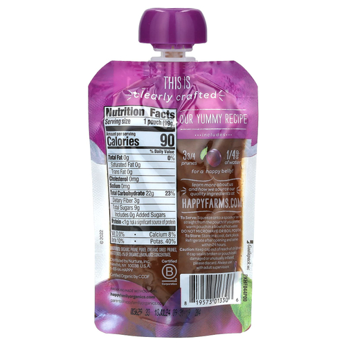 Happy Family Organics, Happy Baby®, органическое детское питание, этап 1, чернослив, 99 г (3,5 унции)