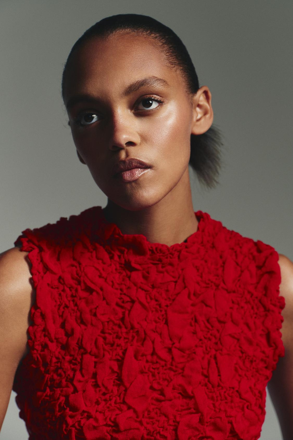 ZARA ТЕКСТУРИРОВАННЫЙ ТРИКОТАЖНЫЙ ТОП, КРАСНЫЙ