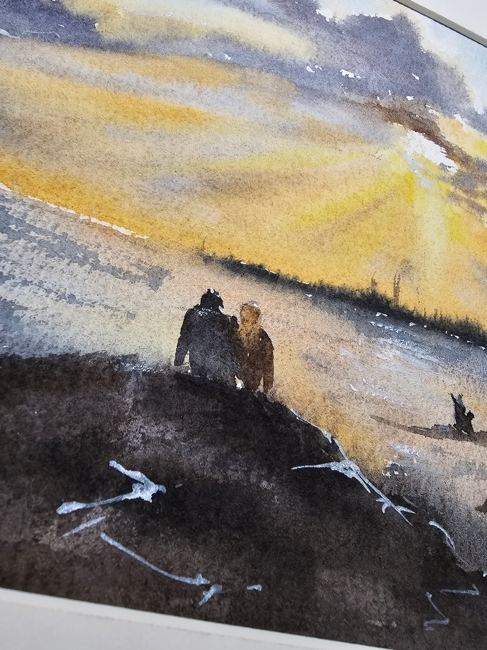 Картина авторская акварельная в паспарту 21*30 см на стену для интерьера "Он, она и собака"