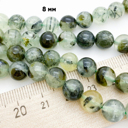 Пренит бусины, диаметр 8,1-8,3 мм, цена за 11 шт (1/4 нити)