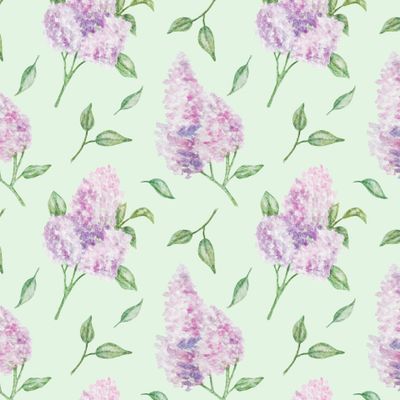 Ветки сирени на зеленом фоне, акварель