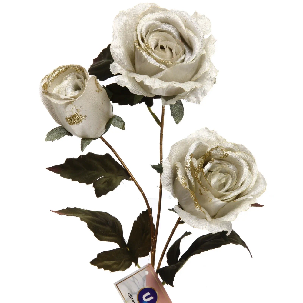 Искусственные цветы «FLOWERS GLAMOUR» 65см Розы 3 цветка белые