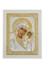 Казанская БМ, икона прямоугольная с рамкой, белое дерево 185х235