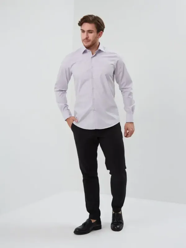 Рубашка приталенная SLIM FIT с длинным рукавом, перламутровая