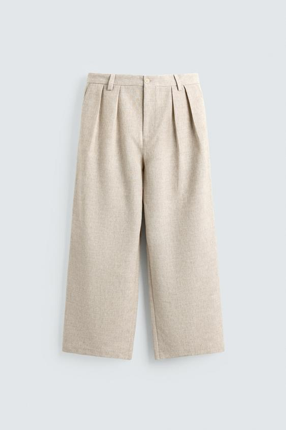 ZARA БРЮКИ RELAXED FIT СО СКЛАДКАМИ, СВЕТЛО-БЕЖЕВЫЙ