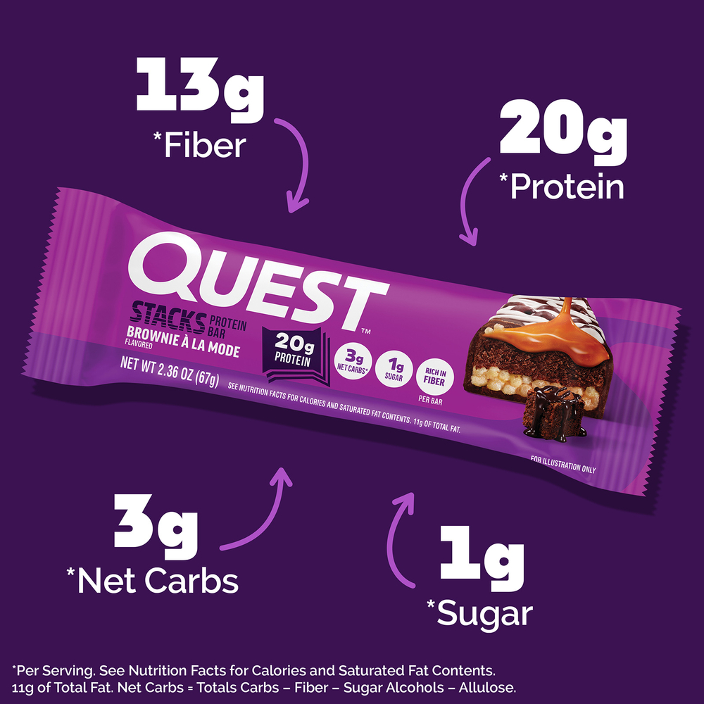 Quest Nutrition, Stacks, протеиновый батончик, брауни A La Mode, 4 батончика по 67 г (2,36 унции)