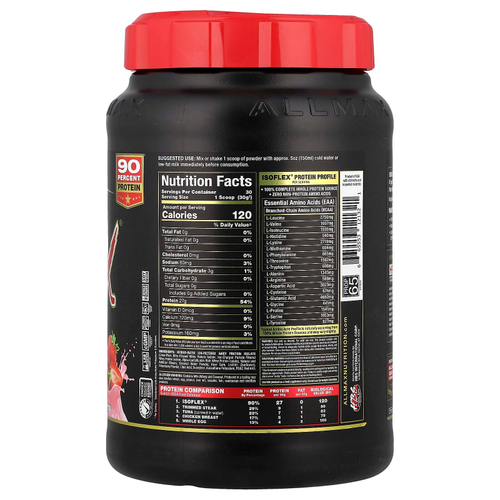 ALLMAX, Isoflex, чистый изолят сывороточного протеина, клубника, 907 г (2 фунта)