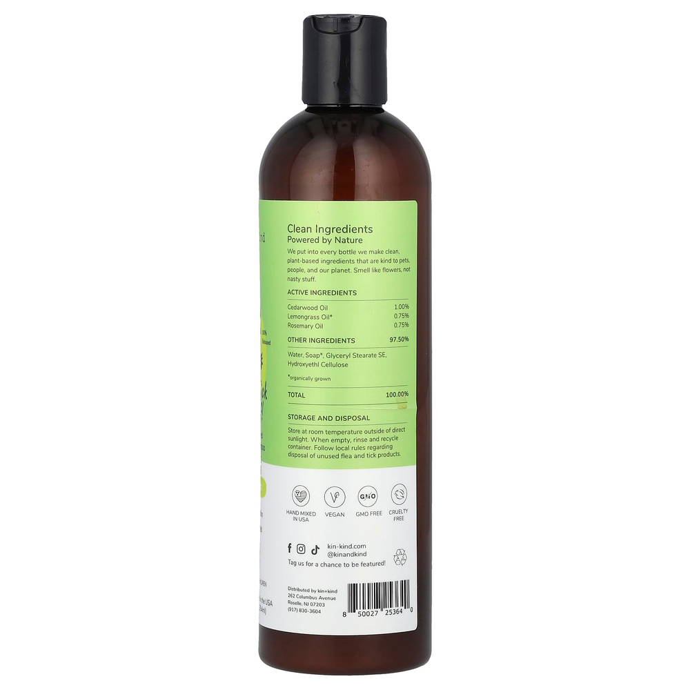 Kin+Kind, Средство от блох и клещей !, шампунь для собак и кошек на растительной основе, с лемонграссом, 354 мл (12 жидк. унц.)
