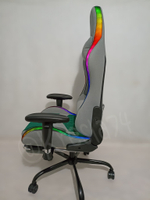 Геймерское кресло из ткани с RGB подсветкой. Серо-зелёное