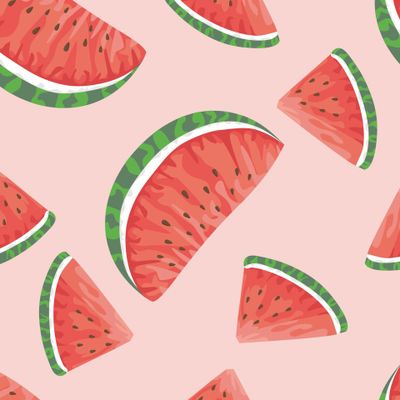 Кусочки арбуза на розовом фоне.