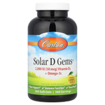 Carlson, Solar D Gems, витамин D3 + омега-3 кислоты, натуральный лимонный вкус, 2000 МЕ, 360 мягких таблеток