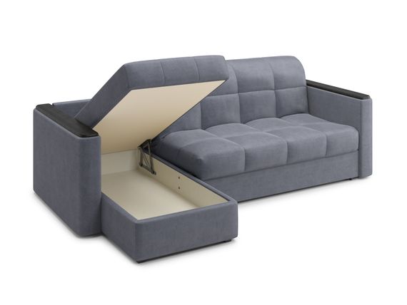 Диван угловой с оттоманкой Неаполь 1,2 - Velutto 32 серый/накладка венге