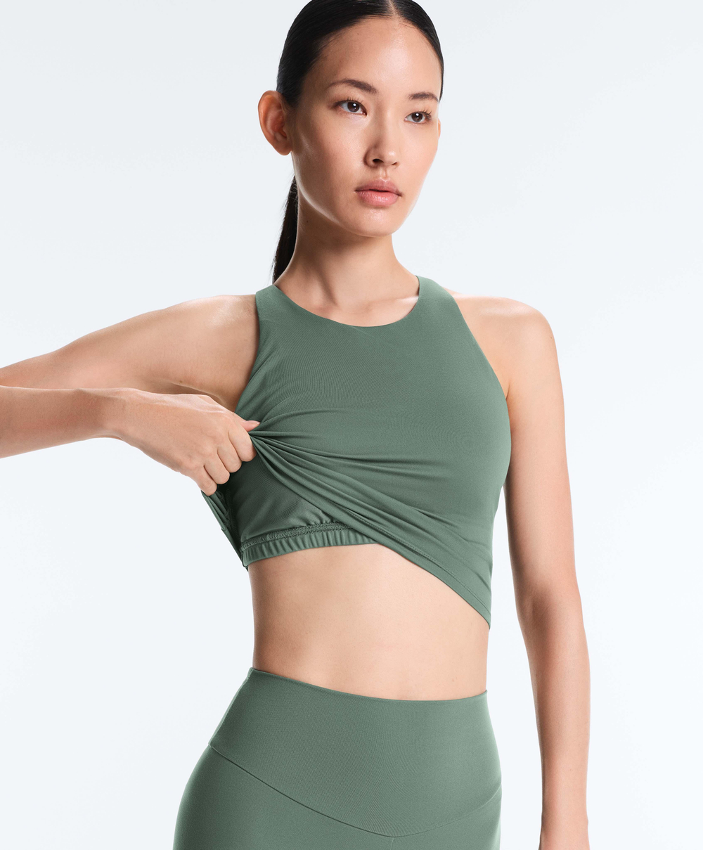 Oysho Майка Comfortlux с чашками и полосками на спине, темно-зеленый