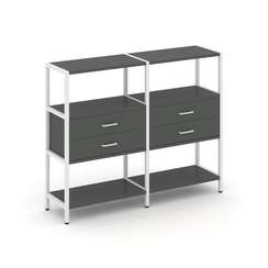 Shelf System Двухсекционный стеллаж трехярусный с ящиками SN.STM-322 Антрацит/Металл Белый 1590*400*