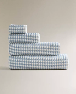 ZARA HOME БАННОЕ ПОЛОТЕНЦЕ ИЗ ХЛОПКА С РЕЛЬЕФНЫМ УЗОРОМ, СИНИЙ